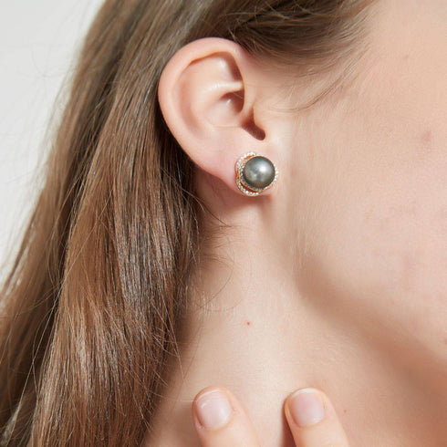 Tahitian South Sea Pearl 9-10mm & CZ Rose Earrings Sterling Silver - House Of Pearls
